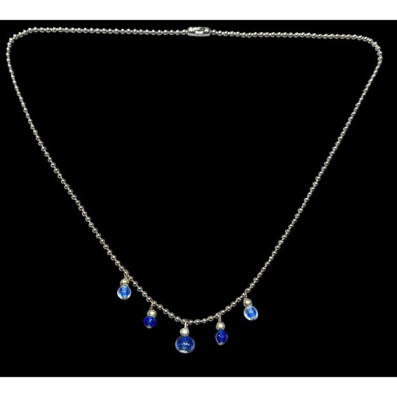 Simple Whimsical Blue Glass Charm Necklace - Picture 1 of 5